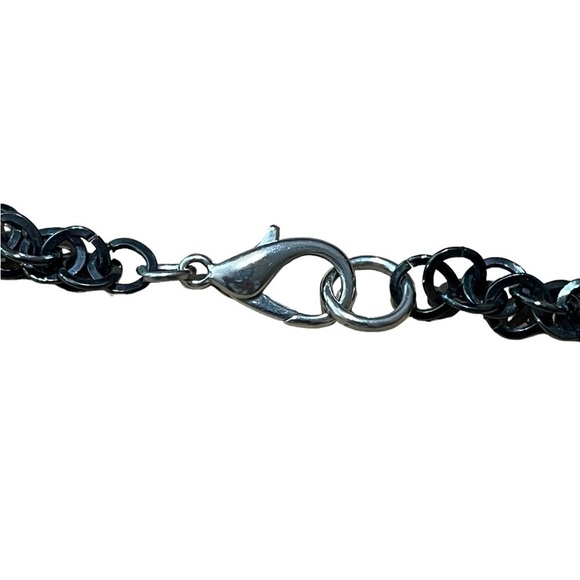 Long Statement Necklace with Dangle Fringe Detail Black Purple Feather - Picture 10 of 10